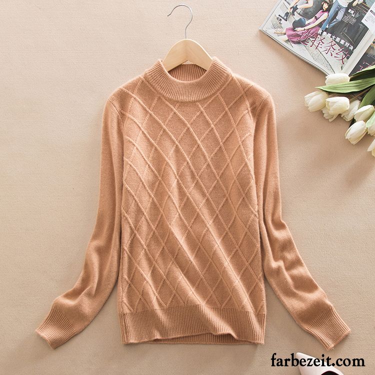 Hochwertiger Strickpullover Damen Verdickung Stricken Schlank Kaschmir Rein Winter Herbst Neu Unteres Hemd Diamant Pullover Günstig