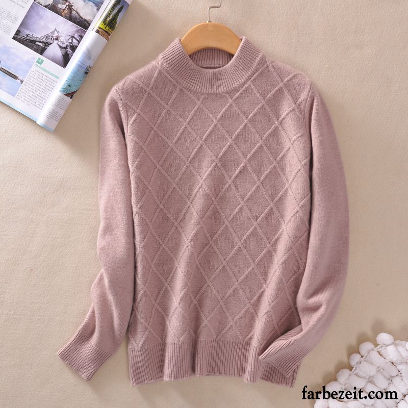 Hochwertiger Strickpullover Damen Verdickung Stricken Schlank Kaschmir Rein Winter Herbst Neu Unteres Hemd Diamant Pullover Günstig