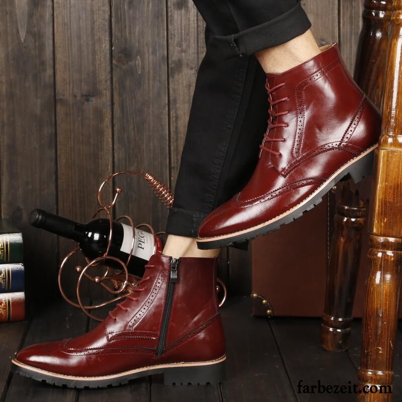 Hohe Lederstiefel Herren Hohe Spitze England Kurze Feder Martin Stiehlt Schuhe Trend Herbst