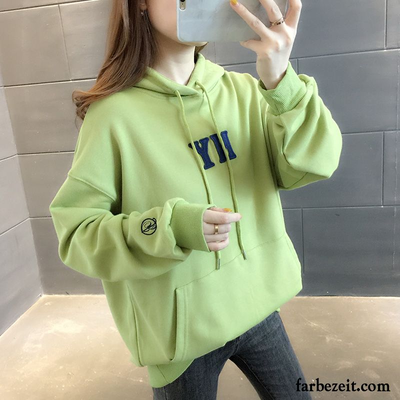 Hoodie Damen Dünn Mit Kapuze Lose Hoodies Herbst Trend Grün