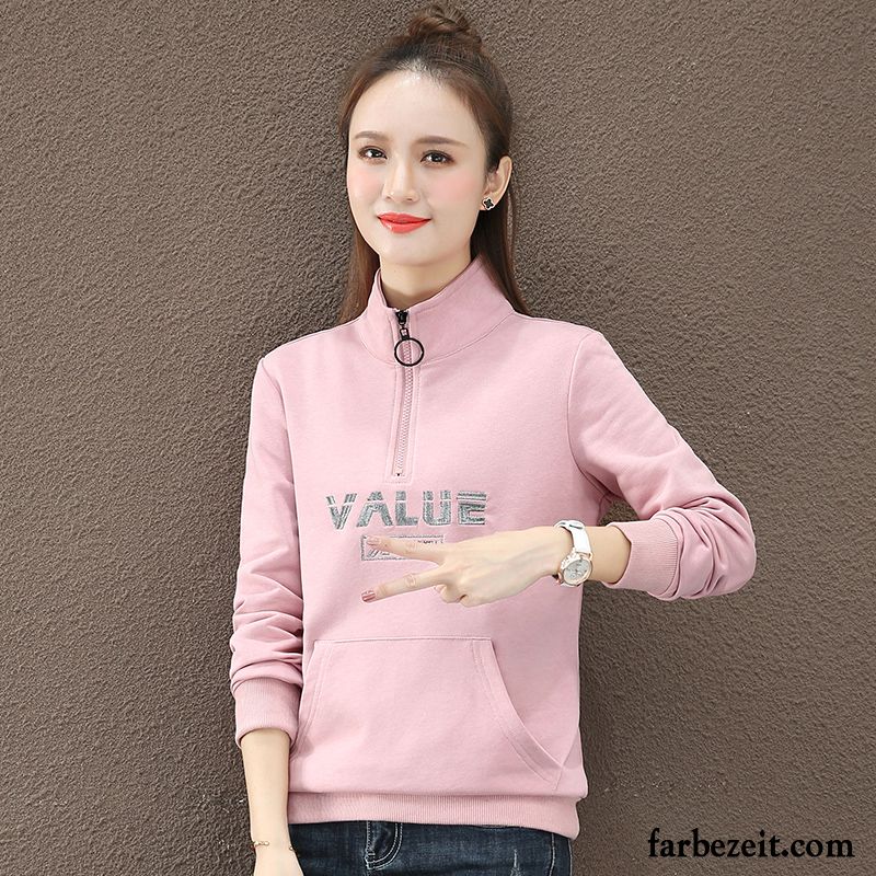 Hoodie Damen Dünn Neu Mantel Feder Trend Stehkragen Weiß Beige