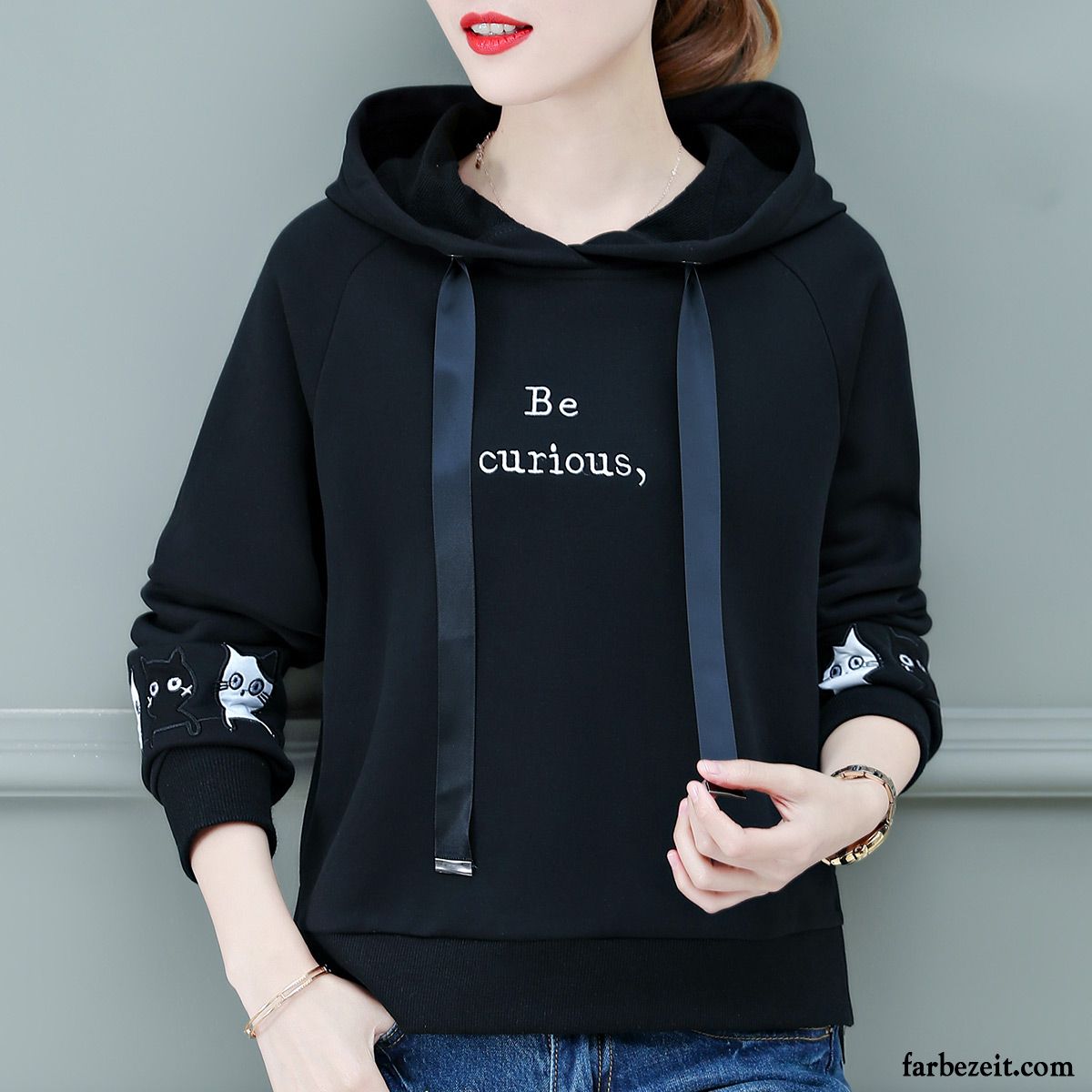 Hoodie Damen Dünn Überzieher Neu Herbst Lose Freizeit Grün