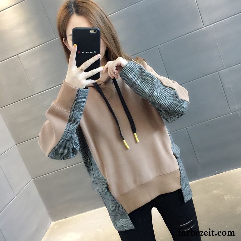 Hoodie Damen Feder Lose Trend Mit Kapuze Mode Überzieher Schwarz