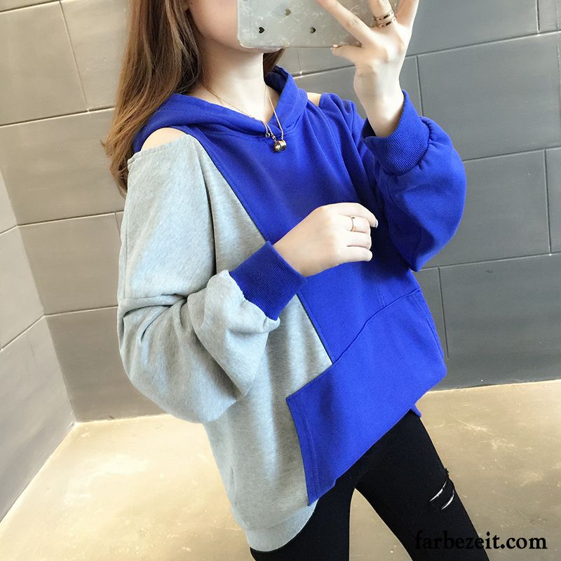 Hoodie Damen Hoodies Überzieher Trend Feder Dünn Lose Blau