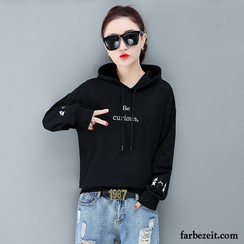 Hoodie Damen Mantel Schüler Lose Trend Neu Kurzer Absatz Weiß Schwarz