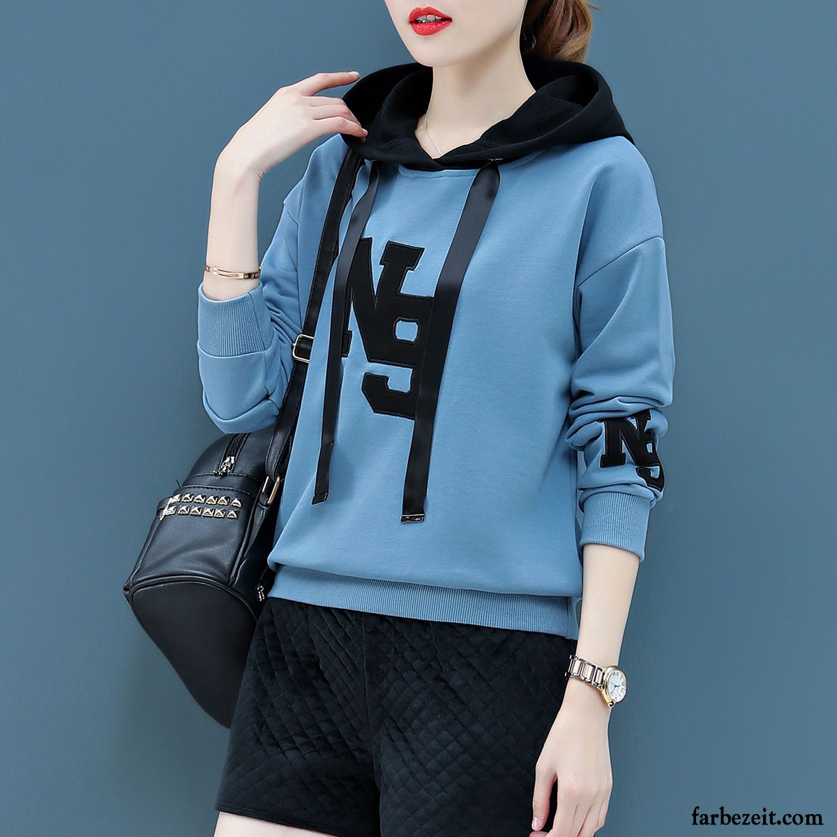 Hoodie Damen Mode Freizeit Überzieher Neu Lose Mit Kapuze Blau