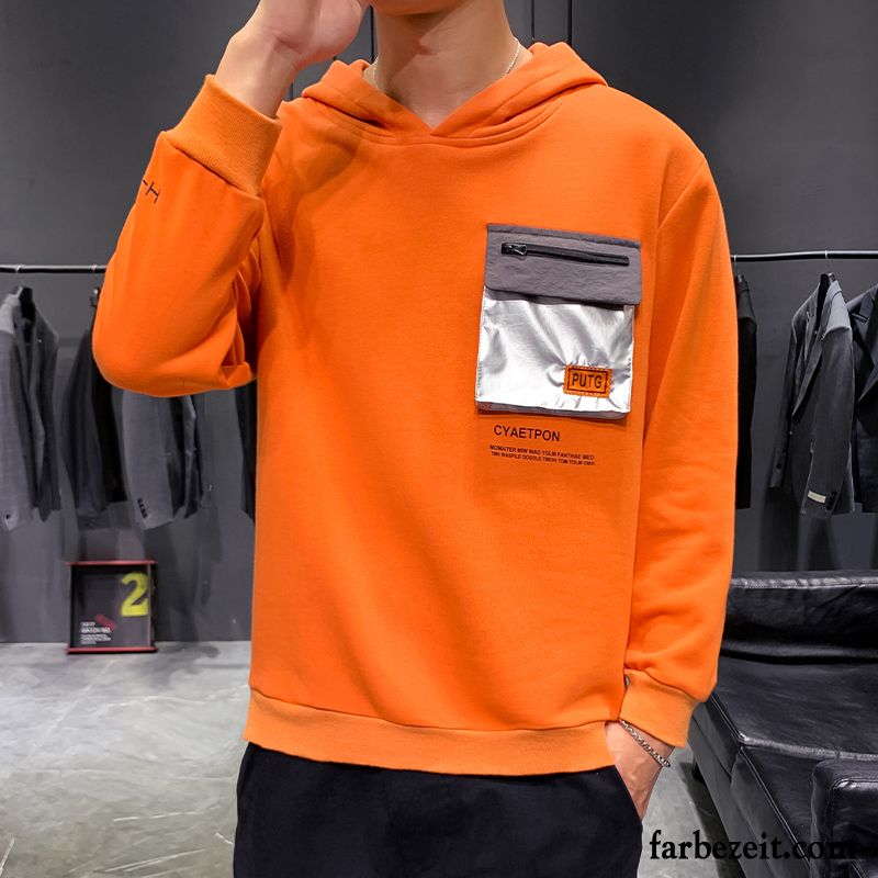 Hoodie Herren Herbst Lange Ärmel Jugend Hoodies Mit Kapuze Überzieher Orange