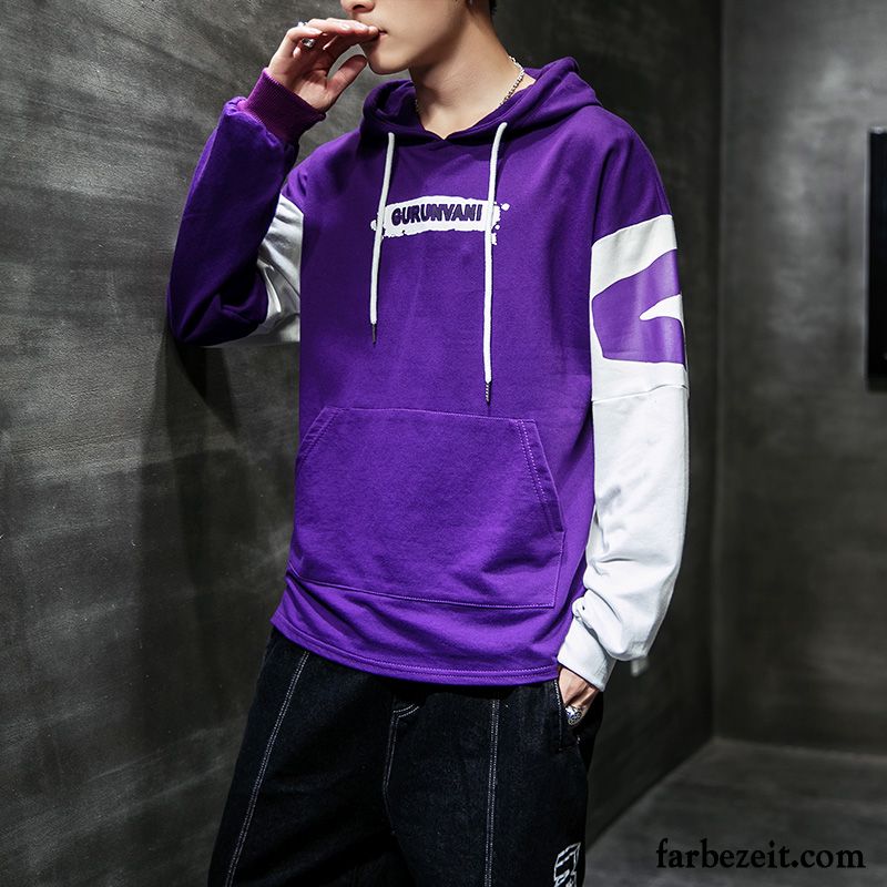 Hoodie Herren Schüler Drucken Lose Hoodies Trend Überzieher Purpur Lila