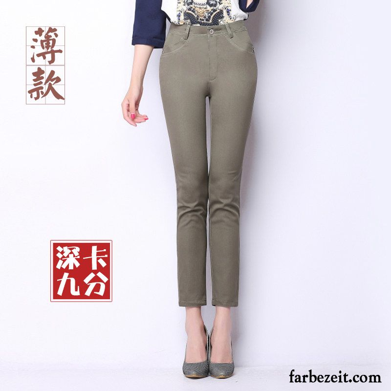 Hose Khaki Damen Elastisch Baumwolle Grün Lose Neu Hohe Taille Rein Freizeit Hose Herbst Dünn Große Größe Gerade Kaufen