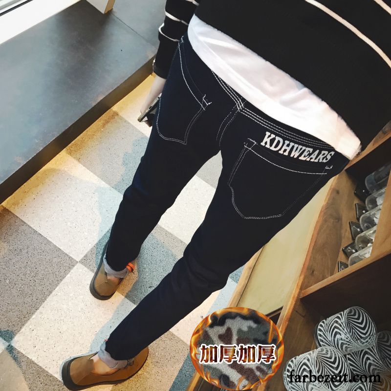 Hose Rissen Herren Herbst Winter Trend Schlank Elastisch Plus Samt Lange Dünn Verdickung Hose Jeans Günstig