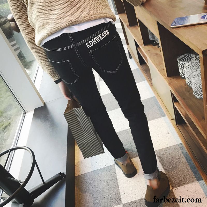 Hose Rissen Herren Herbst Winter Trend Schlank Elastisch Plus Samt Lange Dünn Verdickung Hose Jeans Günstig