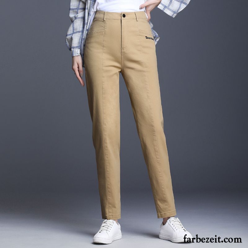 Hosen Damen Herbst Neunte Hose Werkzeugbau Trend Hohe Taille Freizeit Beige Gelb