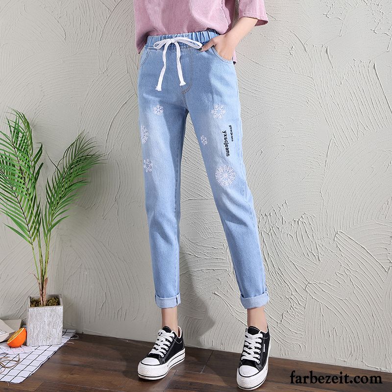 Hosen Damen Mädchen Lose Freizeit Groß Feder Jeans Hellblau