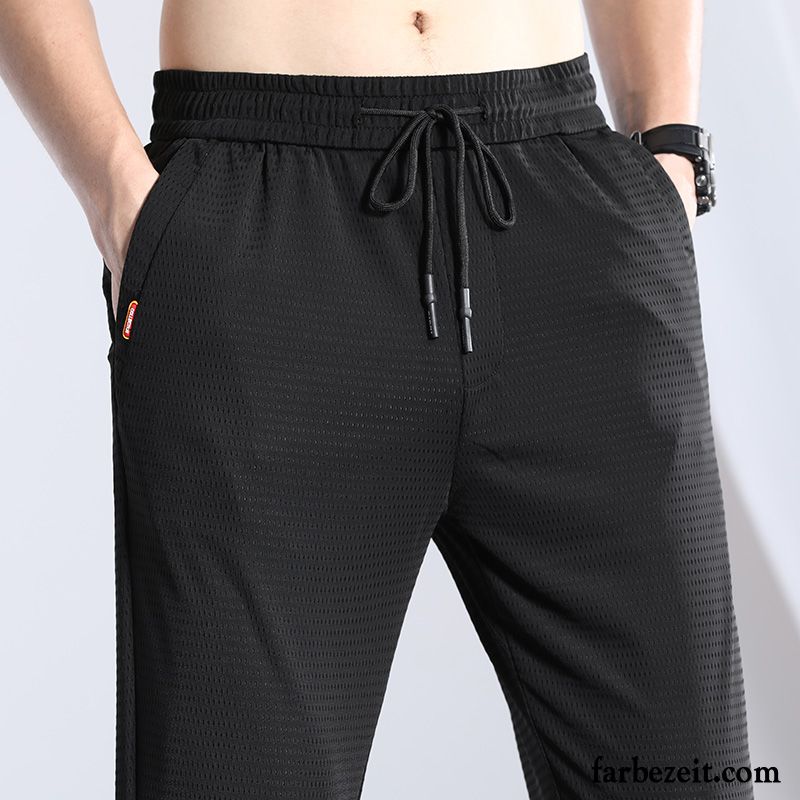 Hosen Herren Lose Ultra Elastisch Schnelltrocknend Sport Schmales Bein Schwarz