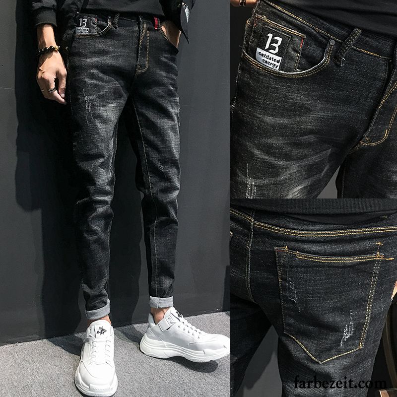 Hosen Männer Jeans Schwarz Herren Freizeit Lange Schlank Trend Jeans Feder Herbst Dünn Elastisch Günstig