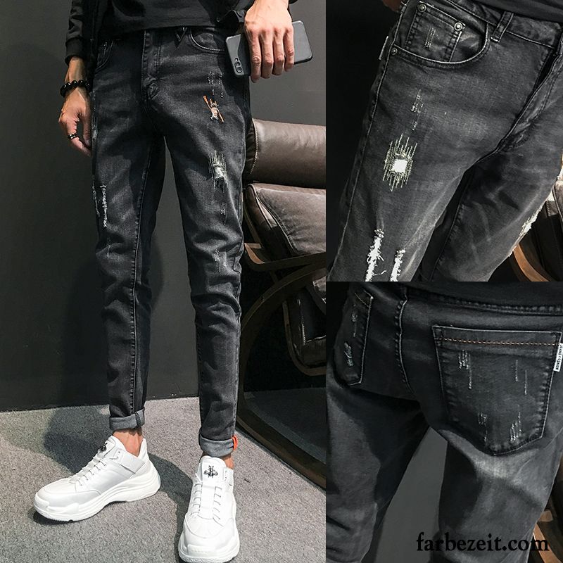 Hosen Männer Jeans Schwarz Herren Freizeit Lange Schlank Trend Jeans Feder Herbst Dünn Elastisch Günstig