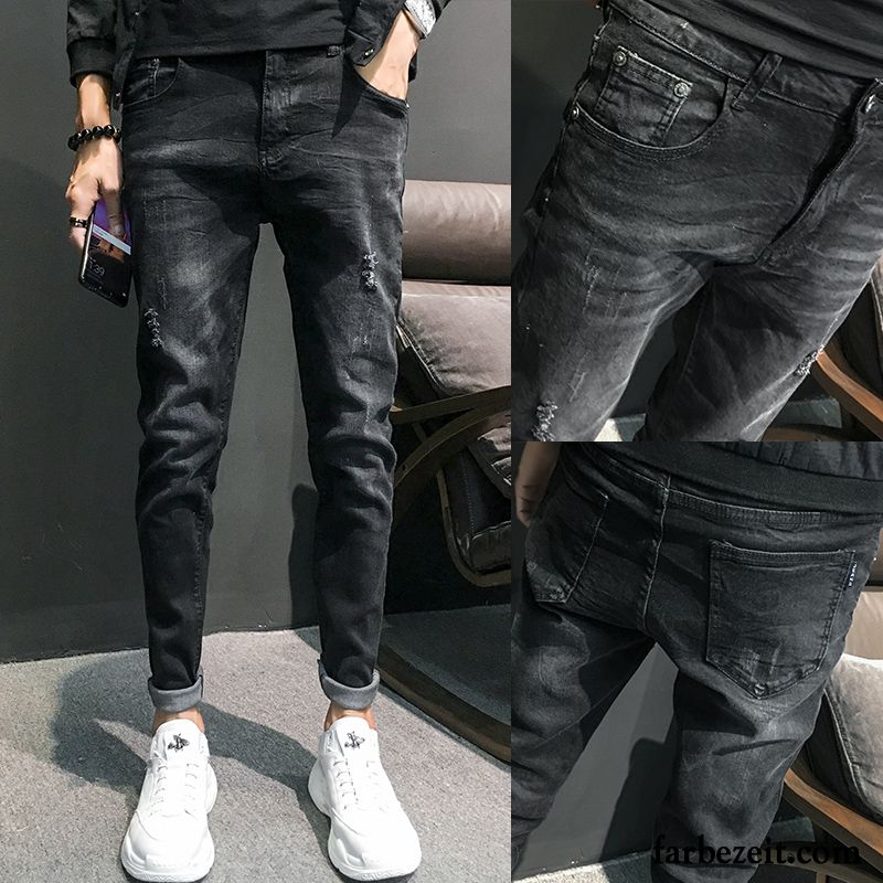 Hosen Männer Jeans Schwarz Herren Freizeit Lange Schlank Trend Jeans Feder Herbst Dünn Elastisch Günstig