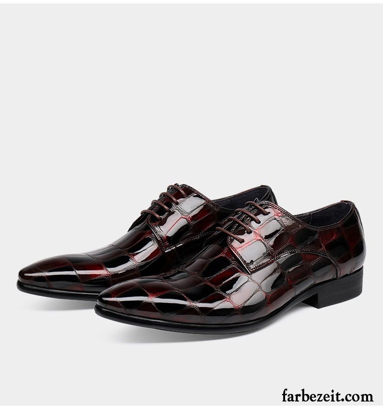 Italienische Schuhe Herren Online Hochzeit Schuhe Trend Schnürung Lederschue Lackleder Spitze Echtleder Rot Geschäft Billig