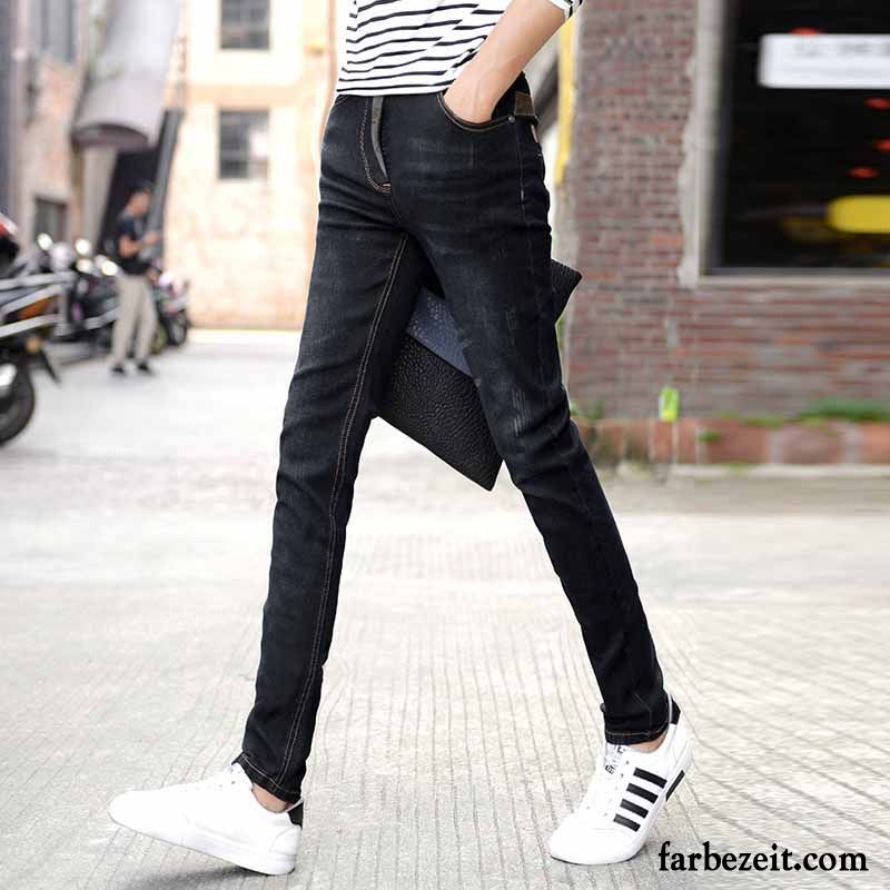 Ripped Jeans Herren Lange Elastisch Schlank Blau Winter Trend Hose Dünn Herbst Plus Samt Jeans Retro Günstig