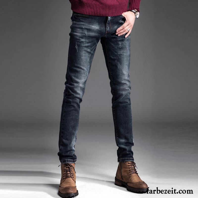 Jeans Mit Weisse Nähte Herren Rein Plus Samt Hose Herbst Trend Schlank Jeans Verdickung Lange Schwarz Dünn Winter