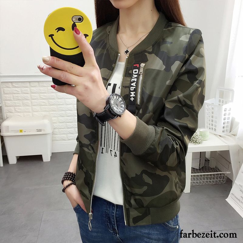 Jacken Damen Allgleiches Freizeit Neu Feder Herbst Kurzer Absatz Camouflage Schwarz