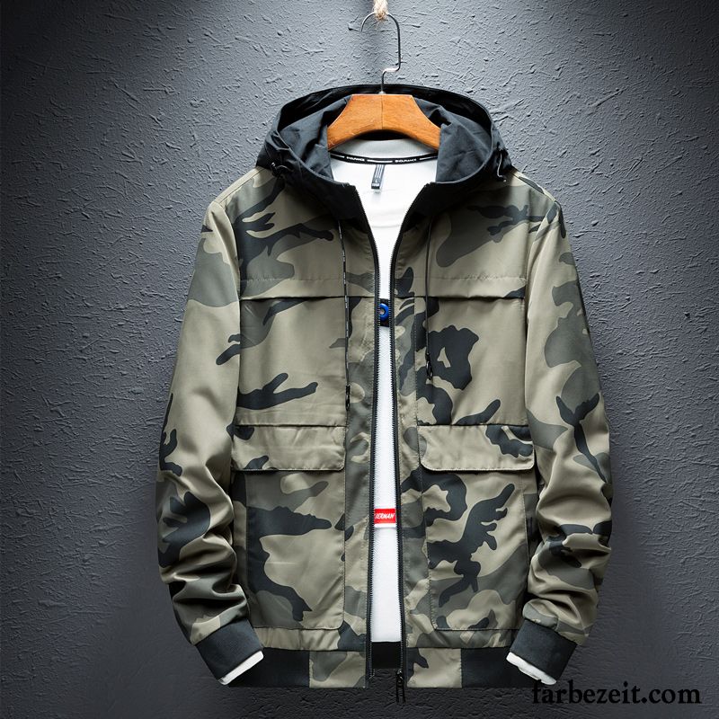 Jacken Herren Allgleiches Schüler Plus Samt Neu Feder Trend Camouflage Rot