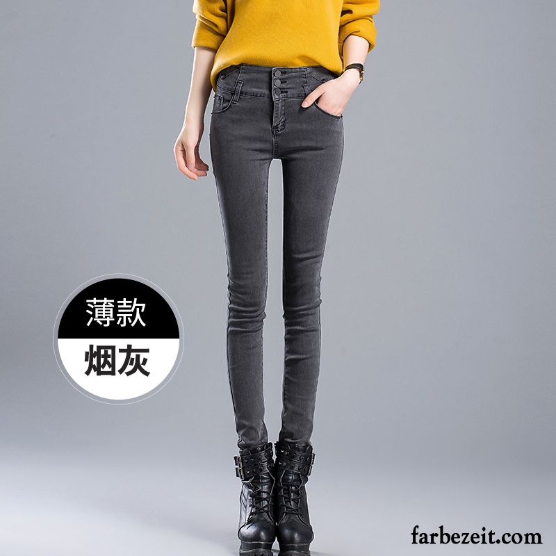 Jeans Bootcut Damen Plus Samt Winter Hohe Taille Baumwolle Dünn Jeans Elastisch Verdickung Herbst Hose Grau Günstig