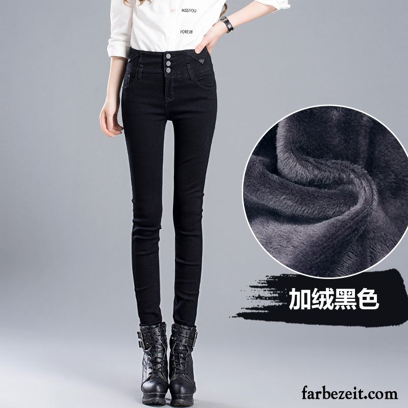 Jeans Bootcut Damen Plus Samt Winter Hohe Taille Baumwolle Dünn Jeans Elastisch Verdickung Herbst Hose Grau Günstig