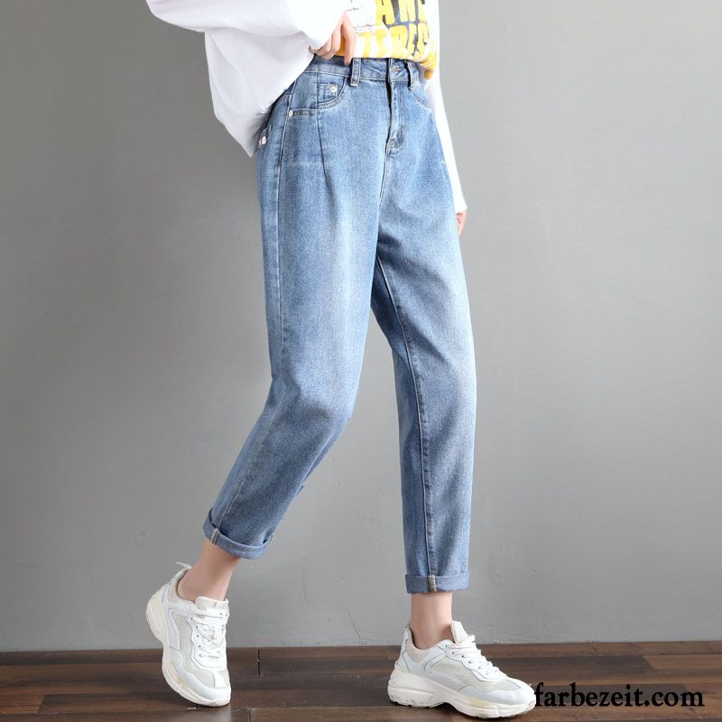 Jeans Damen Allgleiches Harlan Hohe Taille Gerade Feder Herbst Hellblau