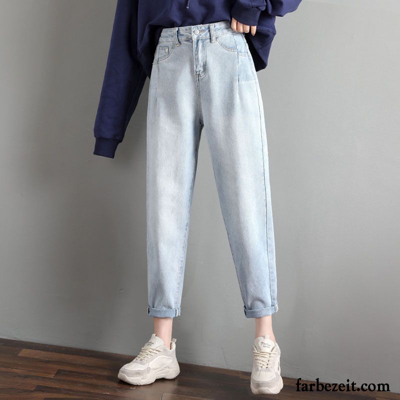 Jeans Damen Allgleiches Harlan Hohe Taille Gerade Feder Herbst Hellblau