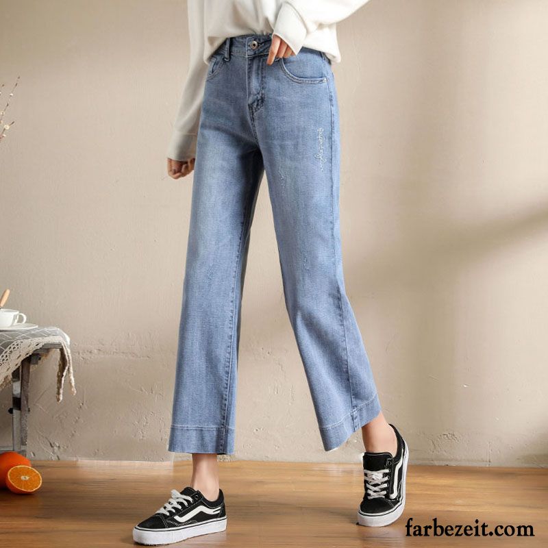 Jeans Damen Dünn Lose Weites Bein Herbst Hose Gerade Hellblau