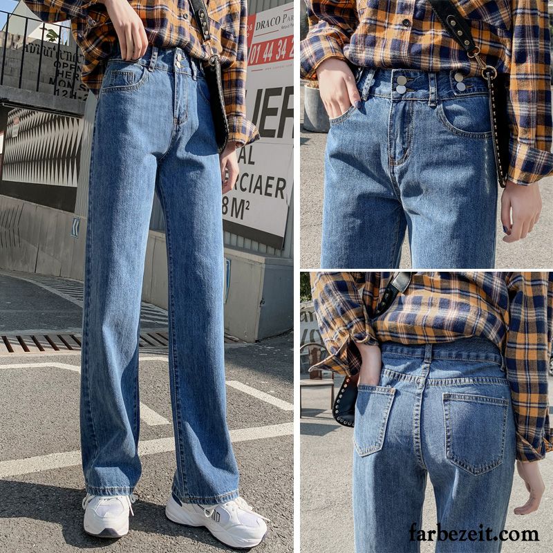 Jeans Damen Gerade Lose Feder Hose Herbst Dünn