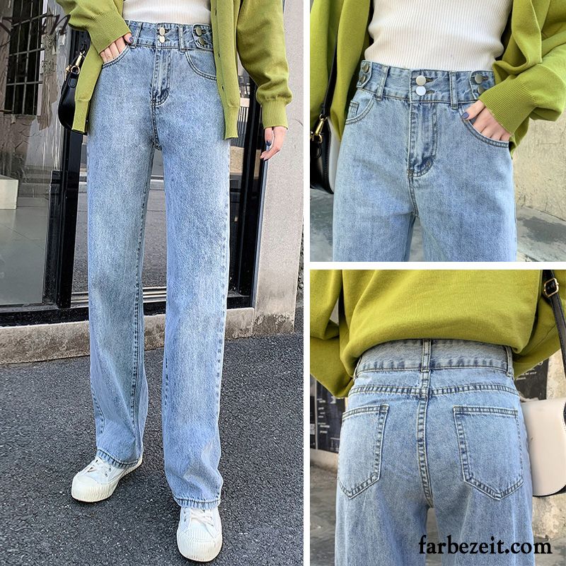 Jeans Damen Gerade Lose Feder Hose Herbst Dünn