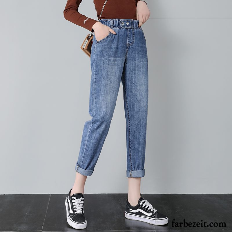 Jeans Damen Hohe Taille Elastisch Dünn Neu Harlan Sommer Blau