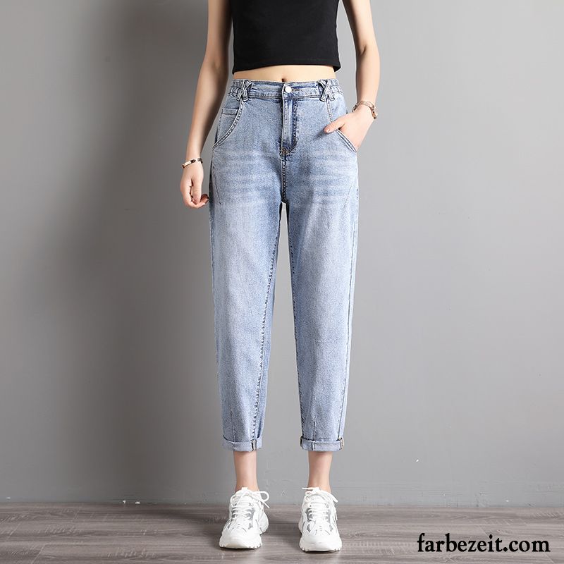 Jeans Damen Lose Sommer Dünn Hose Hohe Taille Schwarz