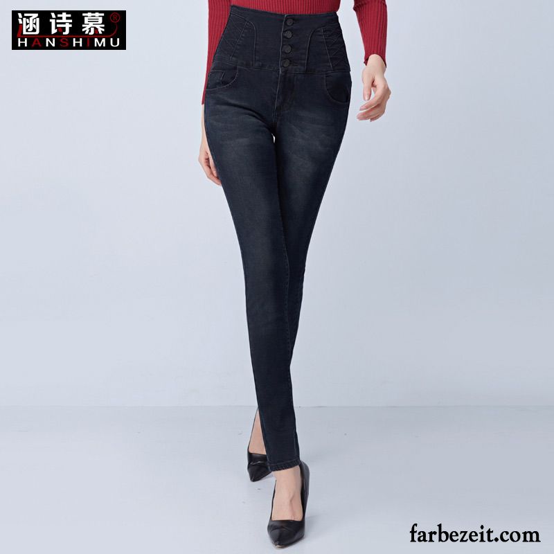 Jeans Damen Schwarz Bleistift Hose Große Größe Herbst Fest Elastisch Hohe Taille Dünn Jeans Neu Billig