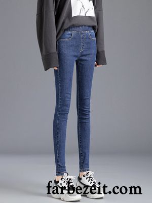 Jeans Damen Trend Hohe Taille Dünn Neu Freizeit Herbst Blau Schwarz