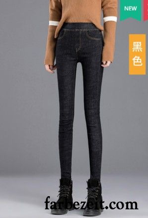 Jeans Damen Trend Hohe Taille Dünn Neu Freizeit Herbst Blau Schwarz