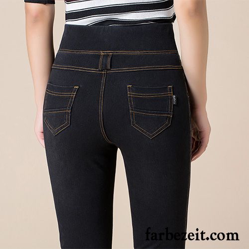 Jeans Damen Zerrissen Verdickung Winter Schmales Bein Hohe Taille Jeans Plus Samt Elastisch Warme Bleistift Hose