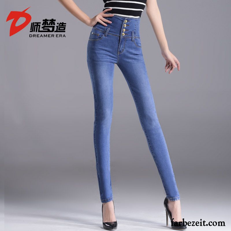 Jeans Dark Blue Damen Elastisch Hose Winter Plus Samt Enger Schnallen Jeans Hohe Taille Verdickung Dünn Herbst Günstig