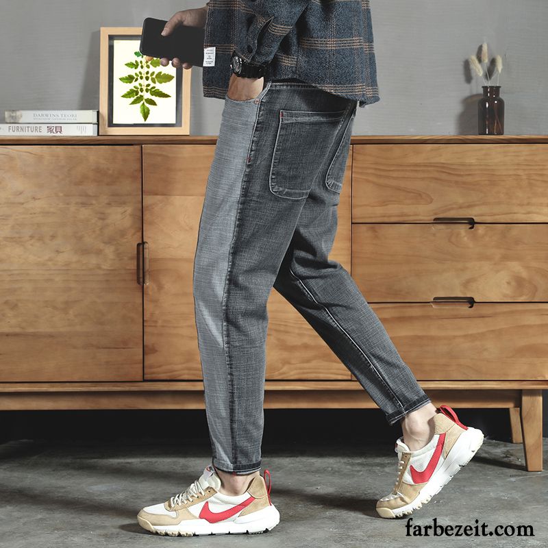 Jeans Herren Allgleiches Hose Trend Schlank Herbst Große Größe Schwarz