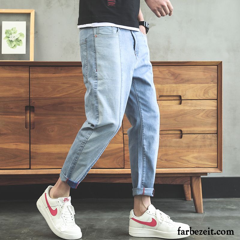 Jeans Herren Allgleiches Hose Trend Schlank Herbst Große Größe Schwarz