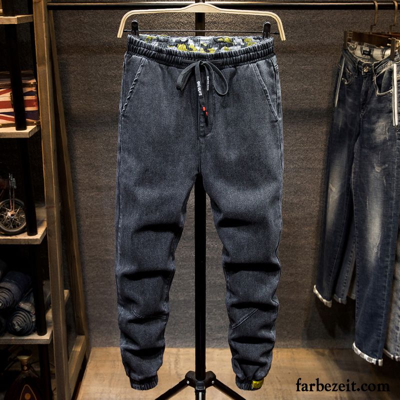 Jeans Herren Dünn Freizeit Harlan Schlank Elastisch Hose Schwarz