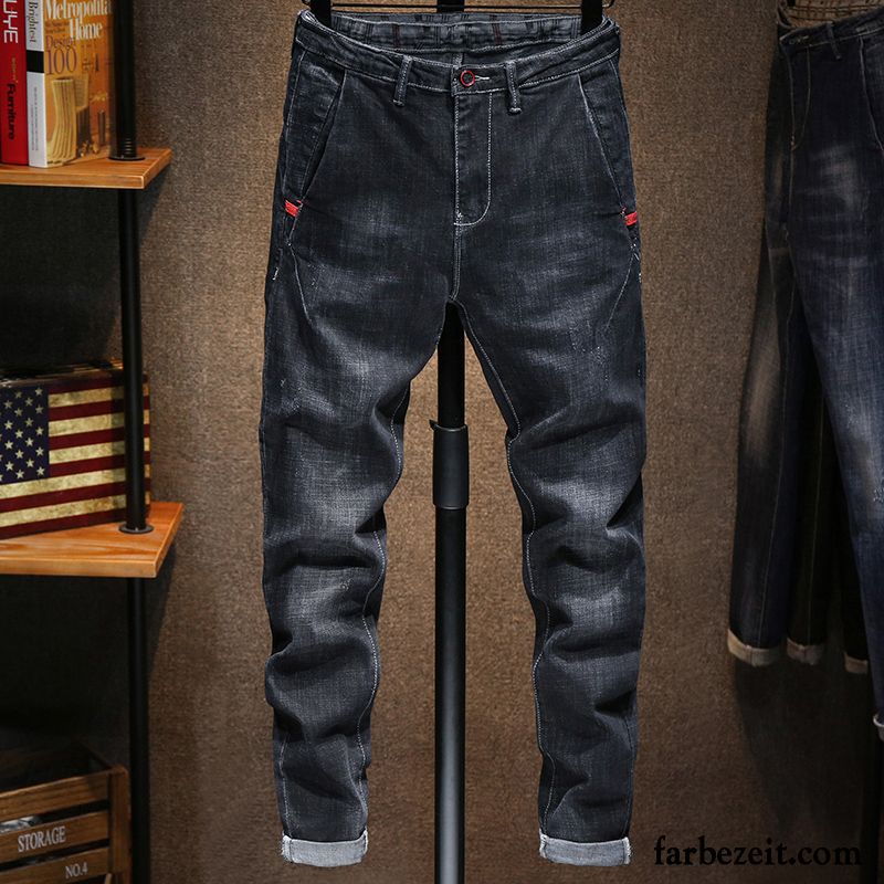 Jeans Herren Freizeit Trend Dünn Herbst Schlank Lange Schwarz Rot