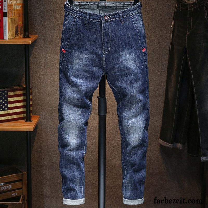 Jeans Herren Freizeit Trend Dünn Herbst Schlank Lange Schwarz Rot