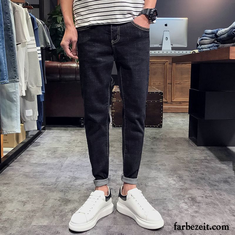 Jeans Herren Freizeit Trend Dünn Neunte Hose Schlank Feder Blau