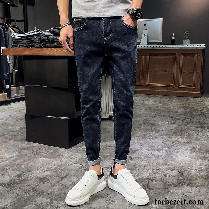 Jeans Herren Freizeit Trend Dünn Neunte Hose Schlank Feder Blau