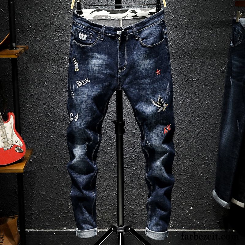 Jeans Herren Gerade Trend Elastisch Lange Hose Dünn Blau