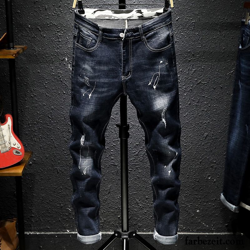 Jeans Herren Gerade Trend Elastisch Lange Hose Dünn Blau