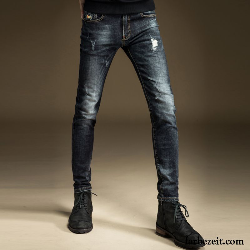 Jeans Herren Hose Allgleiches Herbst Jugend Dünn Schlank Blau